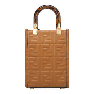 Fendi Brown Embossed Shoulder Bag with Tortoiseshell Handle